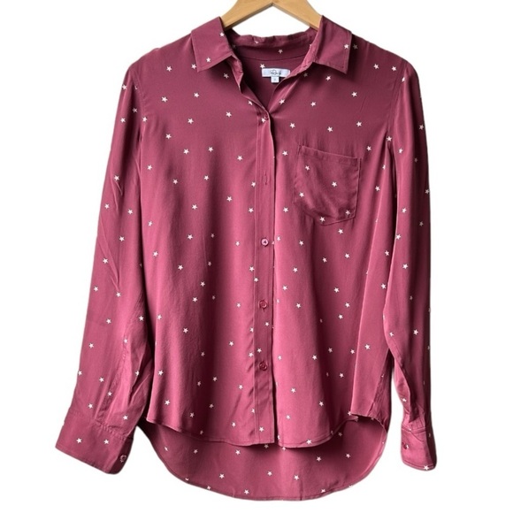 Rails Kate Merlot Twinkle Button Up Silk Collared Long Sleeve Shirt Maroon Sz S - Picture 6 of 16